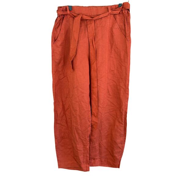 Eileen Fisher Tencel Linen Tie Waist Pants XS Rust Orange Trousers Langenlook - Picture 2 of 6